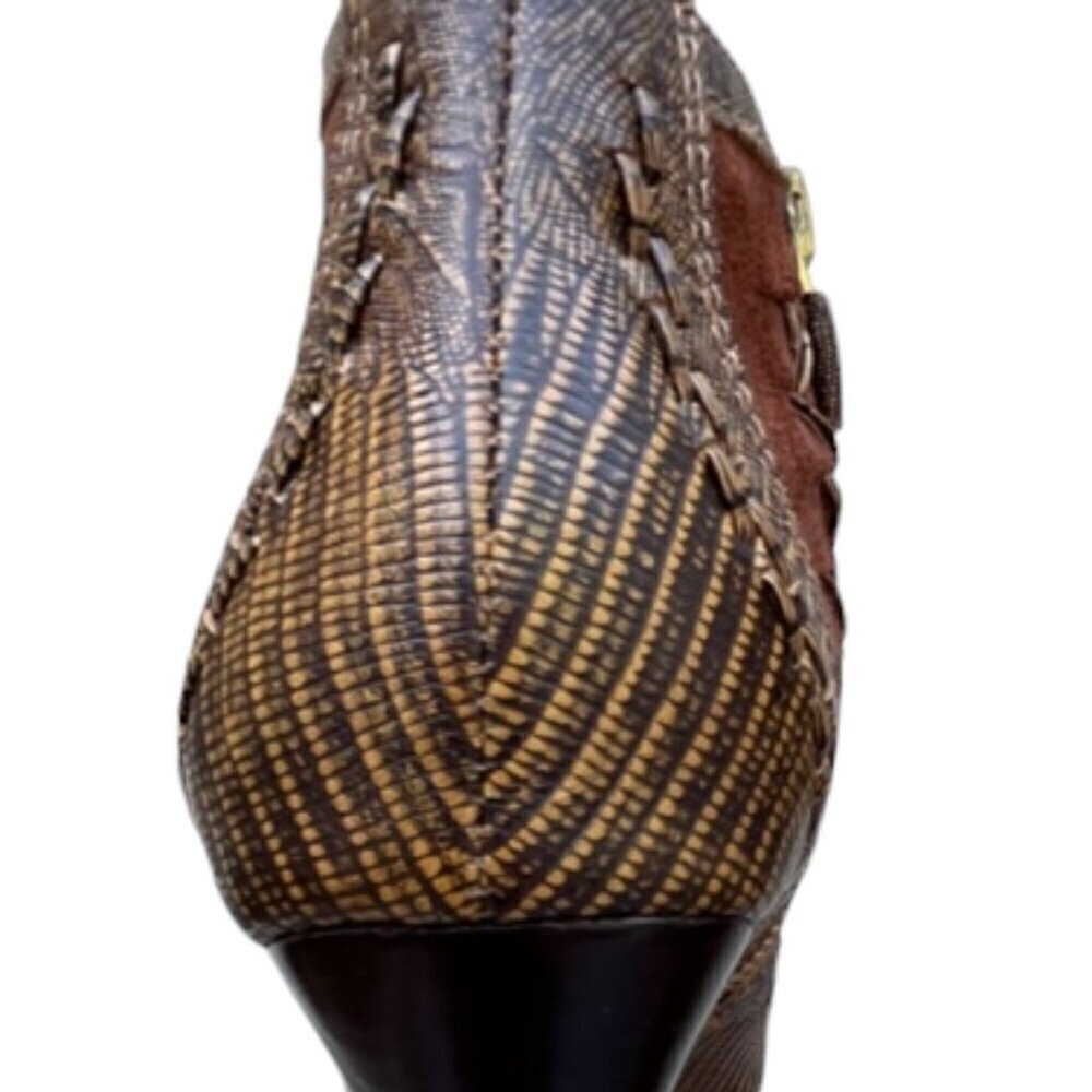 Vince Camuto Brown VC-Night Woven Leather Peep Toe Side Zipper 4.5" Shoes 8.5B - Picture 5 of 16